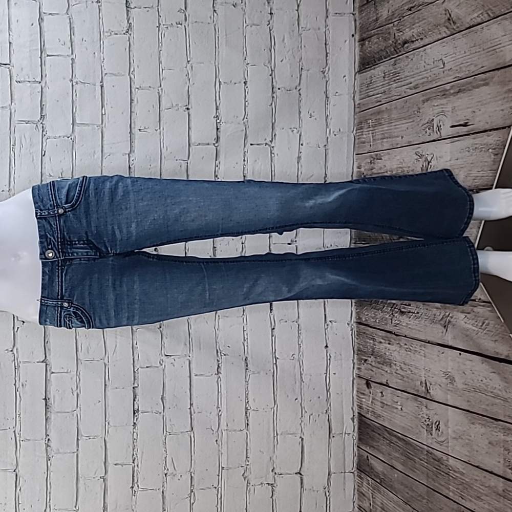 LEI Retro Ashley Trouble Cotton Blend Low Rise Flare Leg Jean Medium Blue Wash